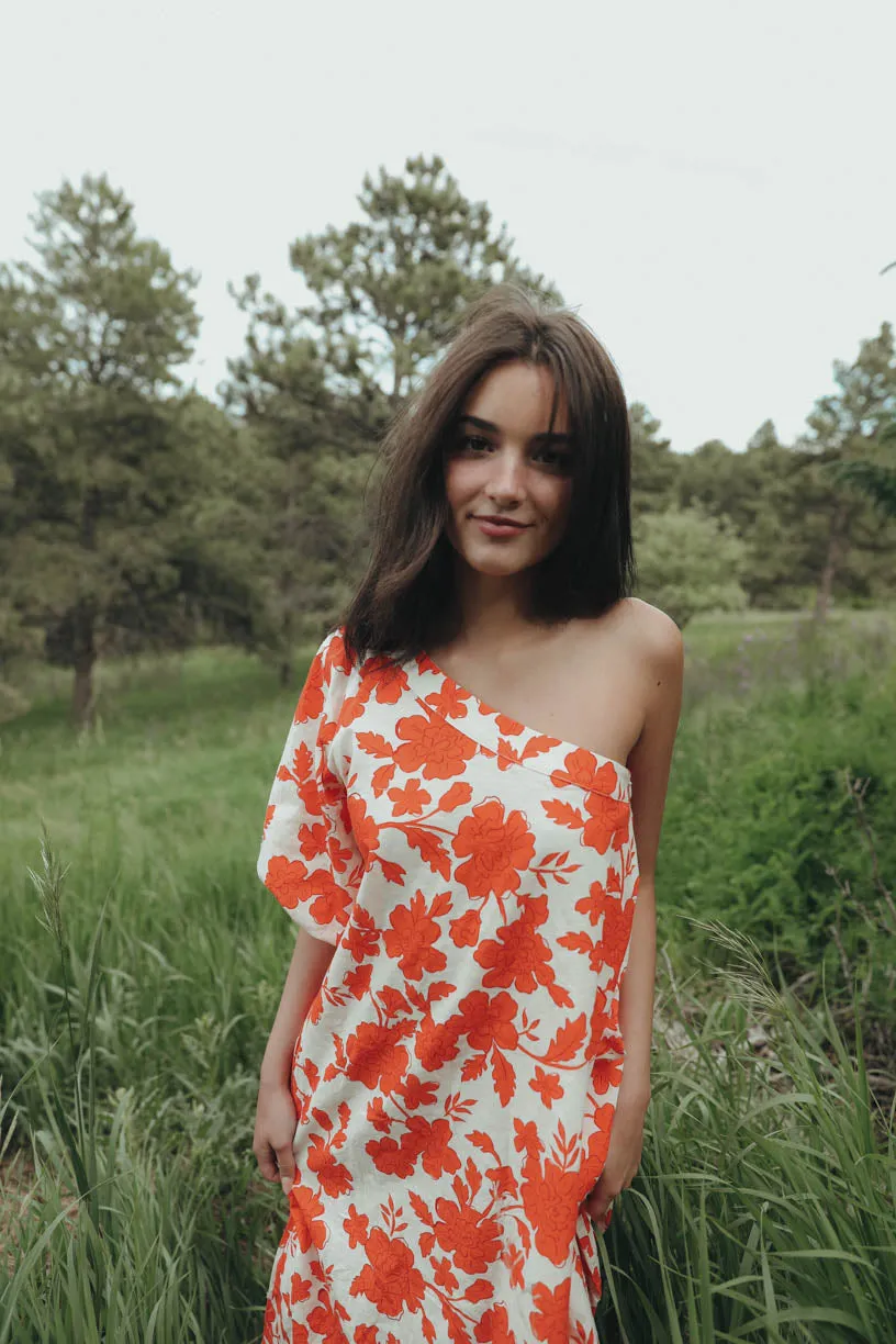 Rae One Shoulder Tangerine Floral Dress (PRE ORDER JULY 20)