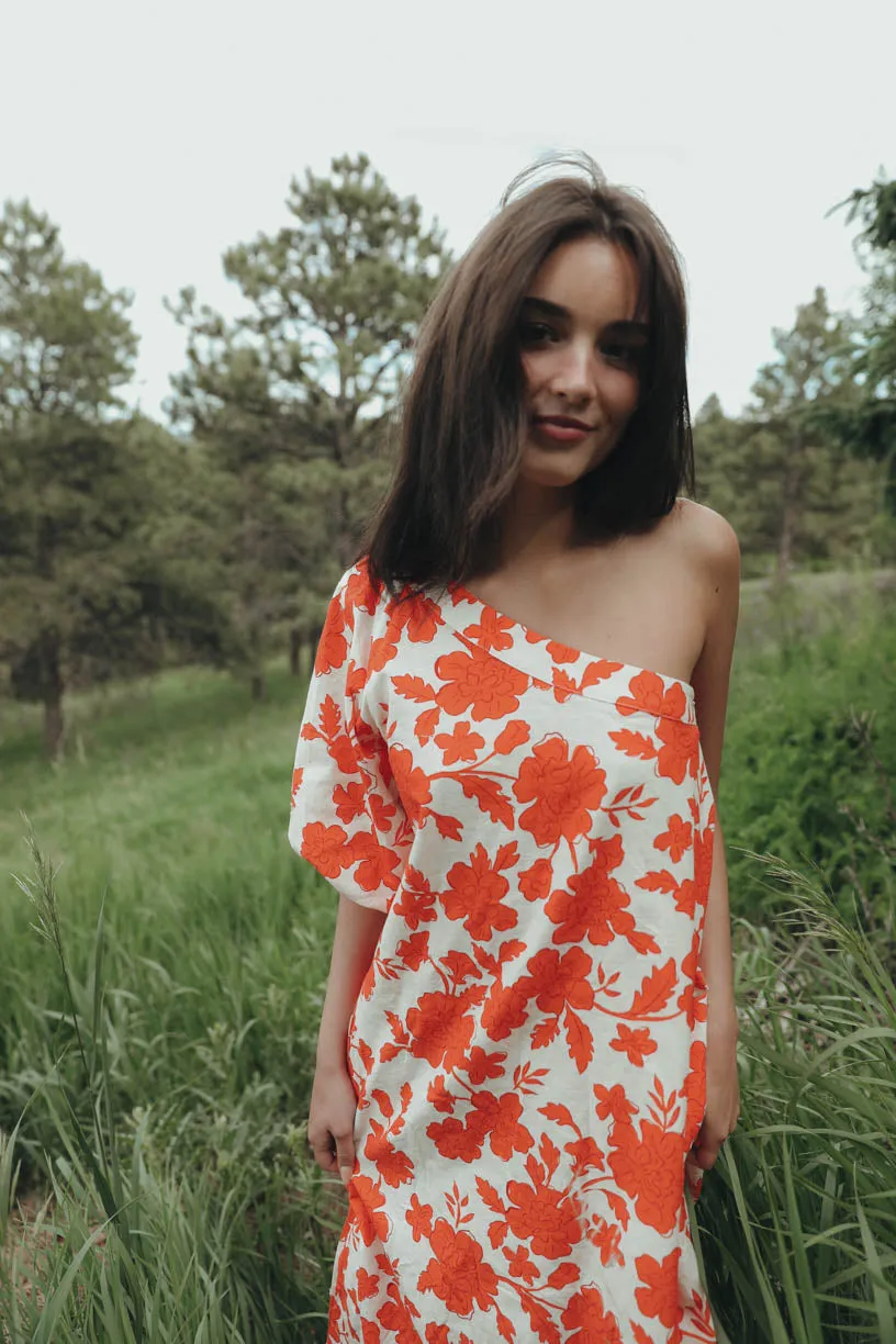 Rae One Shoulder Tangerine Floral Dress (PRE ORDER JULY 20)