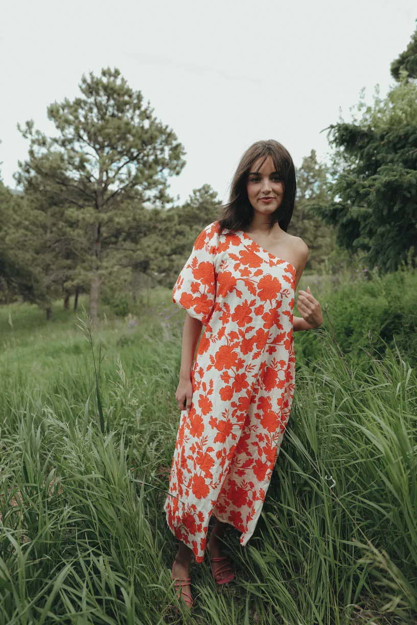 Rae One Shoulder Tangerine Floral Dress (PRE ORDER JULY 20)