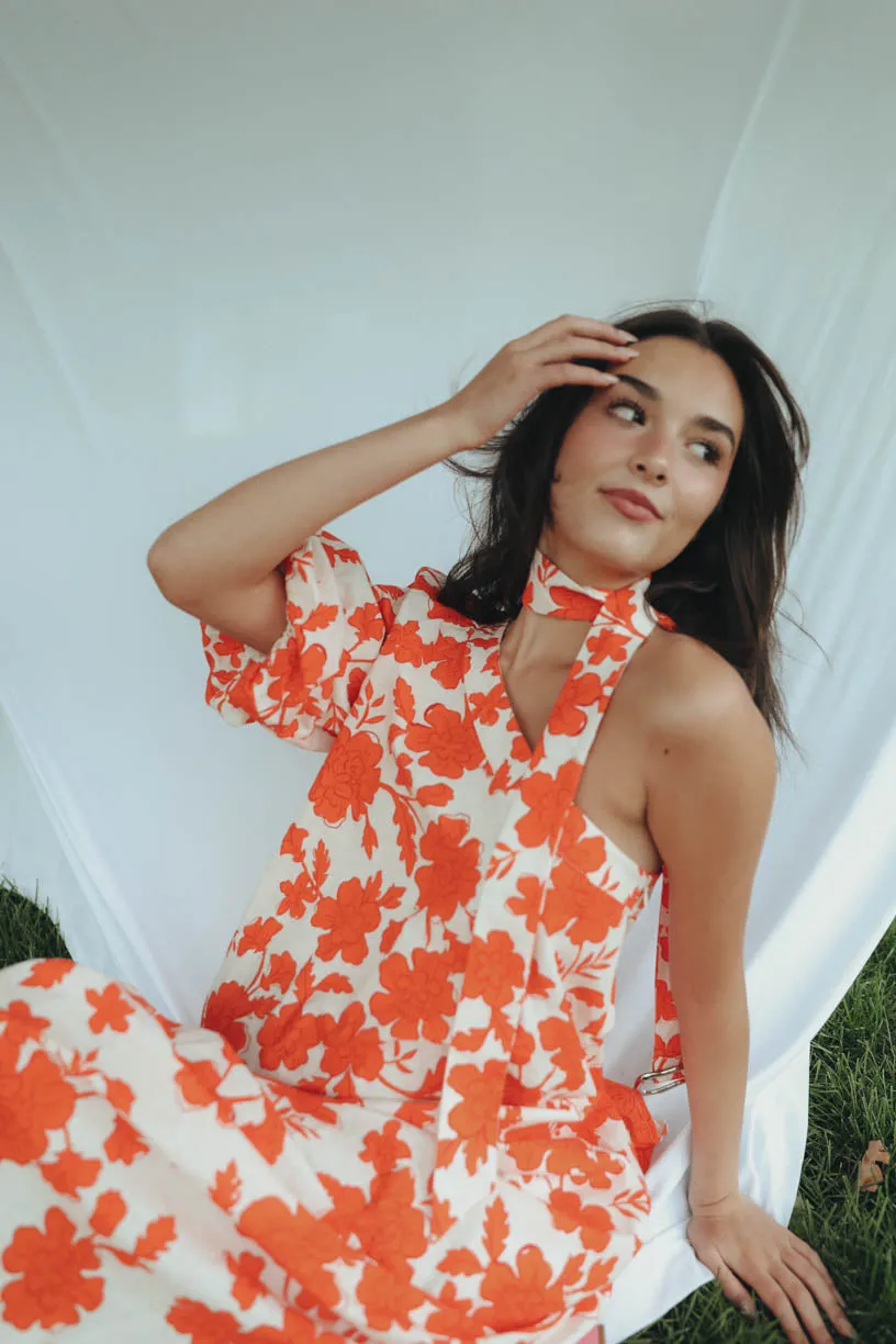 Rae One Shoulder Tangerine Floral Dress (PRE ORDER JULY 20)