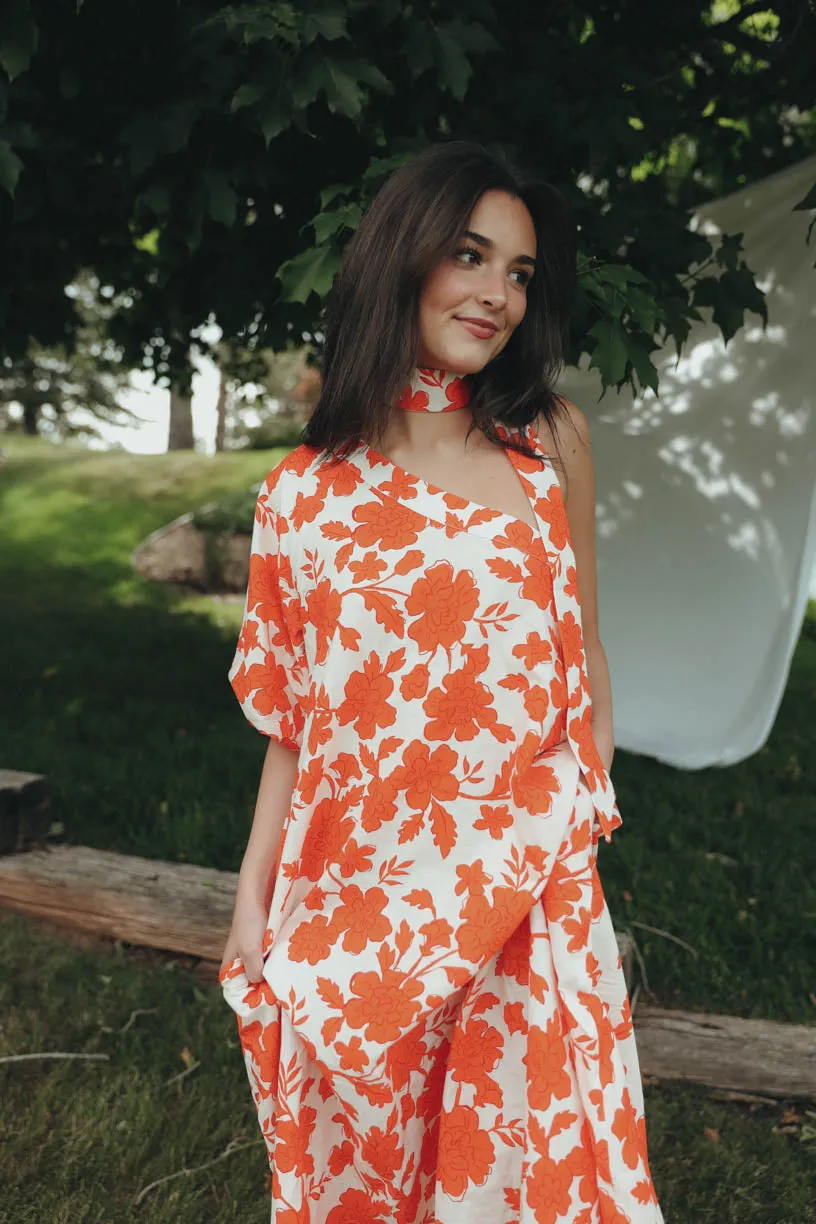 Rae One Shoulder Tangerine Floral Dress (PRE ORDER JULY 20)