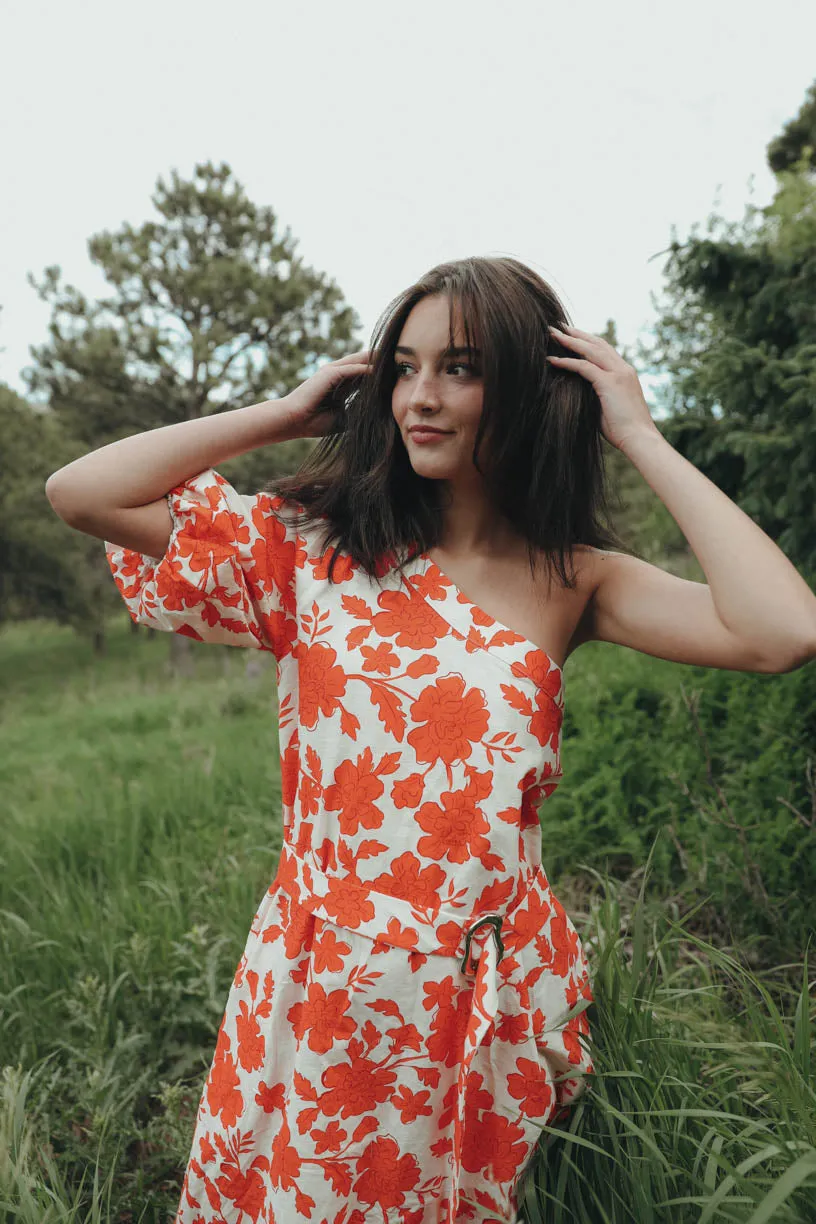 Rae One Shoulder Tangerine Floral Dress (PRE ORDER JULY 20)