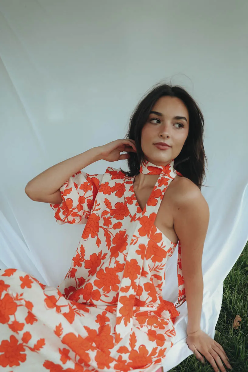 Rae One Shoulder Tangerine Floral Dress (PRE ORDER JULY 20)