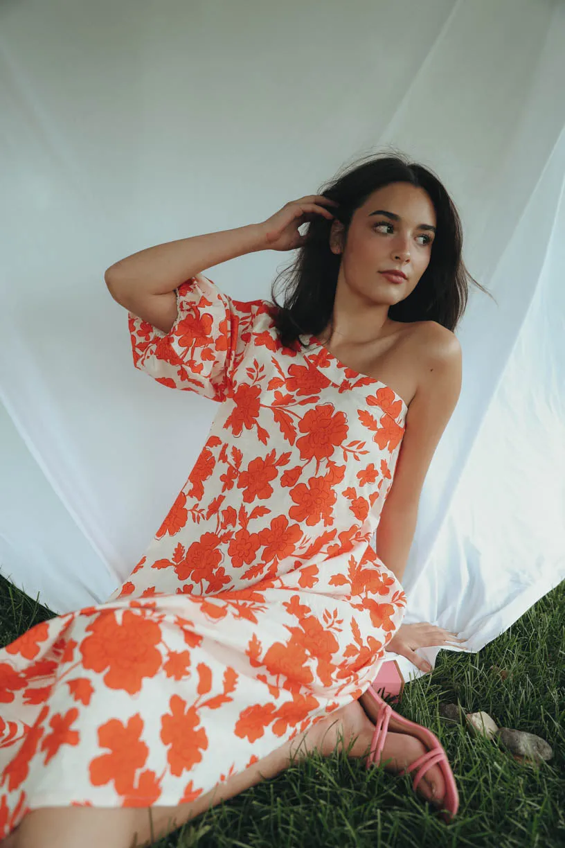 Rae One Shoulder Tangerine Floral Dress (PRE ORDER JULY 20)