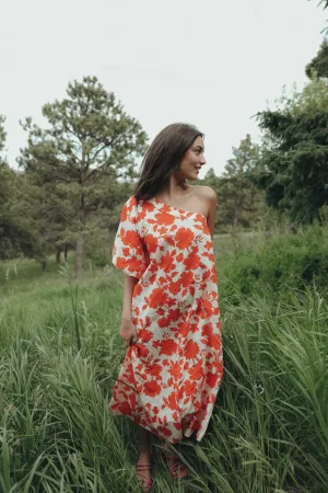 Rae One Shoulder Tangerine Floral Dress (PRE ORDER JULY 20)
