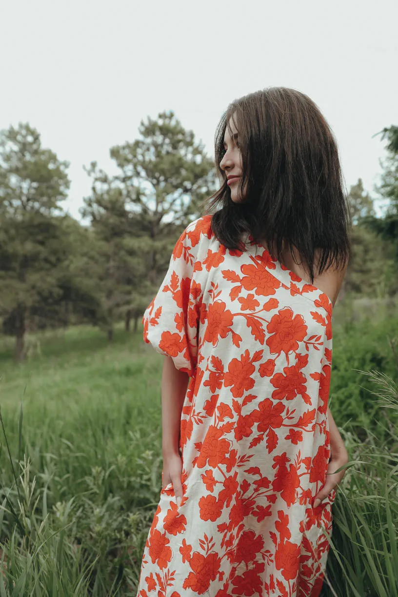 Rae One Shoulder Tangerine Floral Dress (PRE ORDER JULY 20)