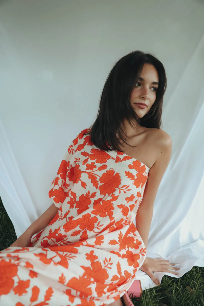 Rae One Shoulder Tangerine Floral Dress (PRE ORDER JULY 20)