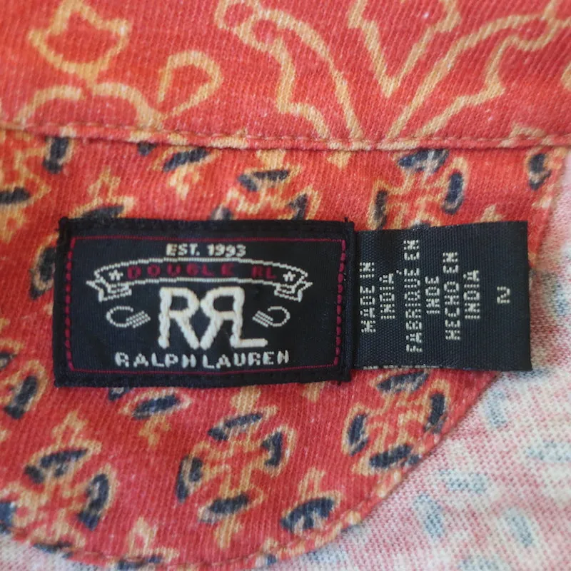 Ralph Lauren RRL Short Sleeve Maxi Dress Persimmon Printed Cotton-Linen Size 2