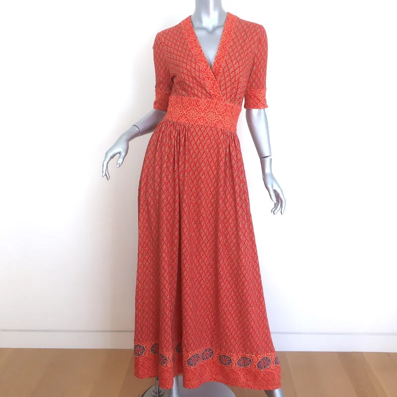 Ralph Lauren RRL Short Sleeve Maxi Dress Persimmon Printed Cotton-Linen Size 2