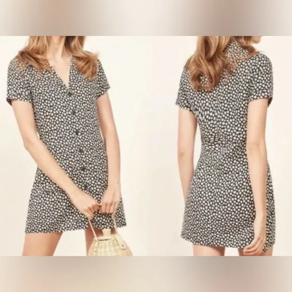 Reformation Dress Short Sleeve Button Down Daisy Print Mini Size M