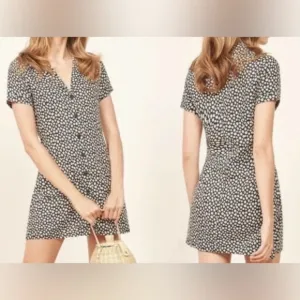 Reformation Dress Short Sleeve Button Down Daisy Print Mini Size M