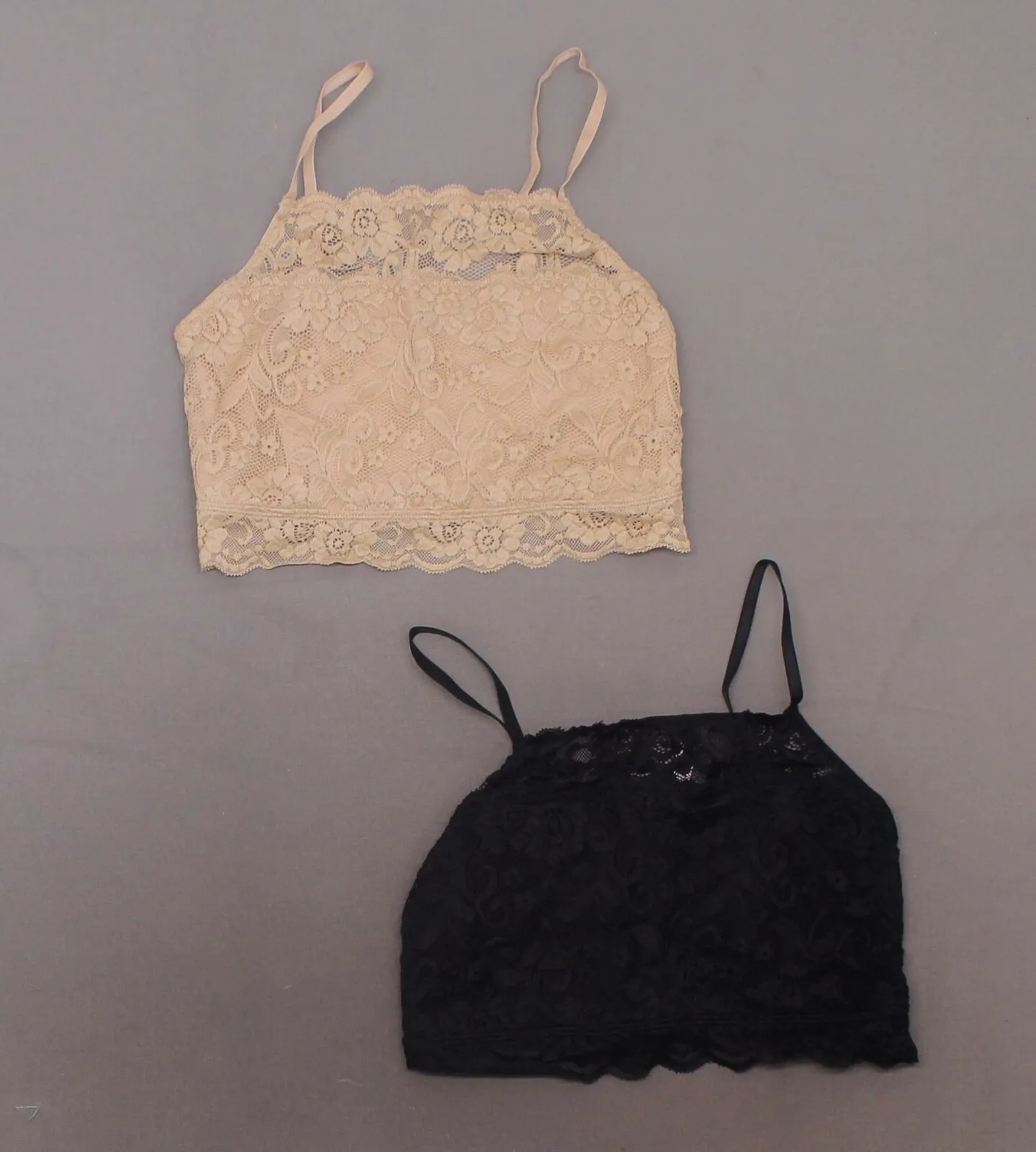 Rhonda Shear 2 Pack Women's Lace Cami Bras Black / Nude Large