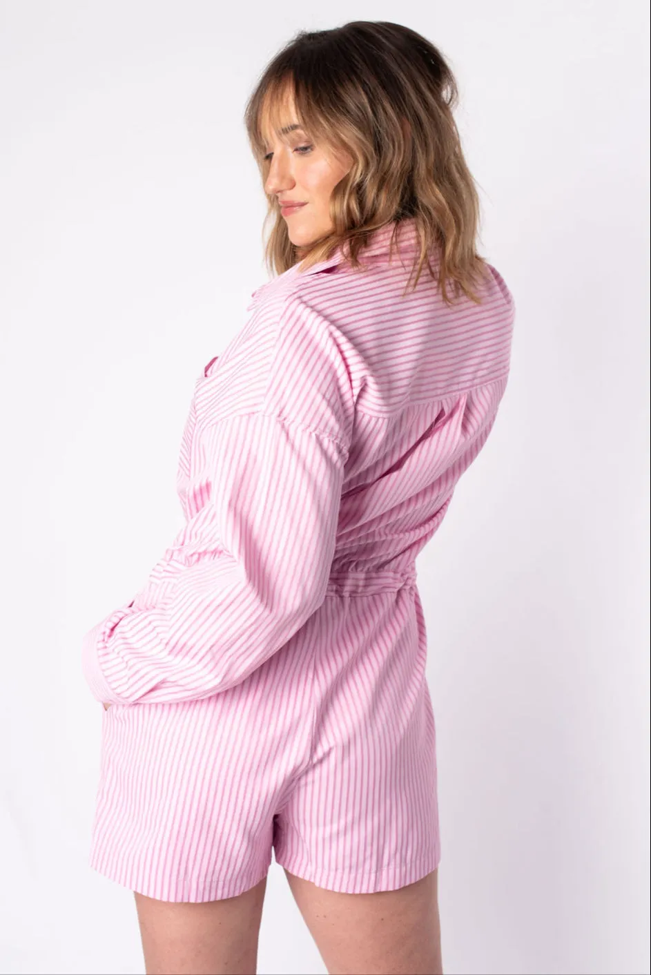 Riley Long Sleeve Striped Romper
