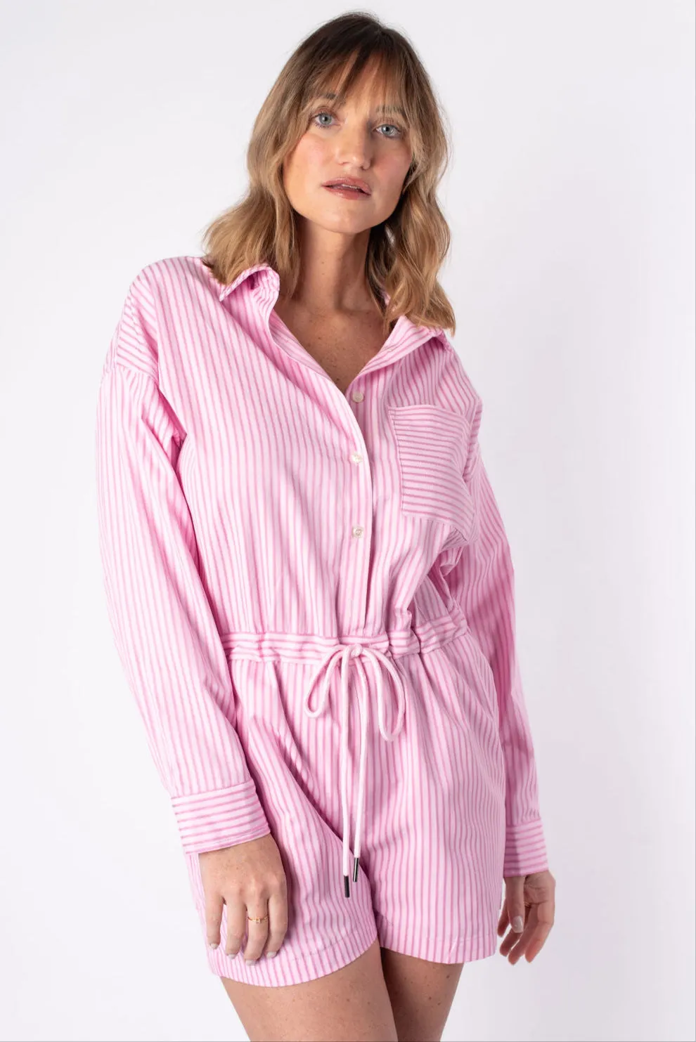 Riley Long Sleeve Striped Romper