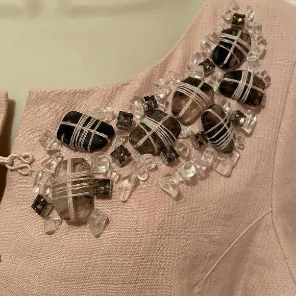 Robert Rodriguez Women’s Embellished Jacket 100% Linen Blush Pink Size 8 Lined