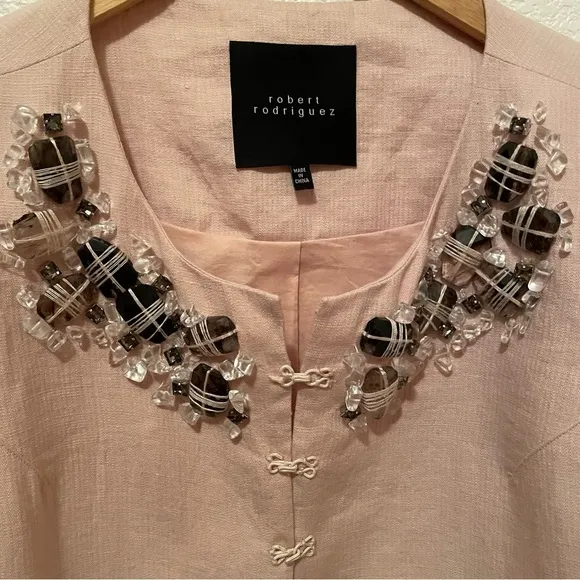 Robert Rodriguez Women’s Embellished Jacket 100% Linen Blush Pink Size 8 Lined