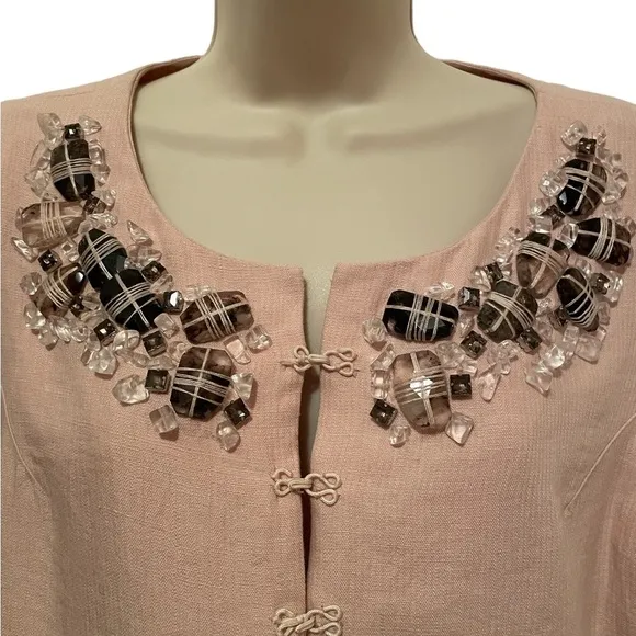 Robert Rodriguez Women’s Embellished Jacket 100% Linen Blush Pink Size 8 Lined