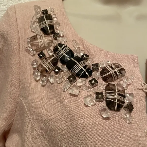 Robert Rodriguez Women’s Embellished Jacket 100% Linen Blush Pink Size 8 Lined
