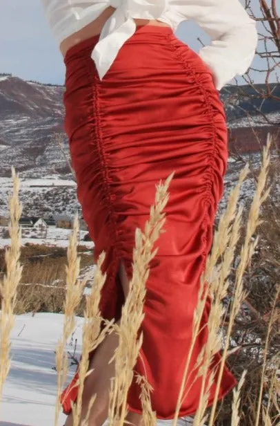 Ruched Crepe Back Silk Skirt / Multiple Color Choices