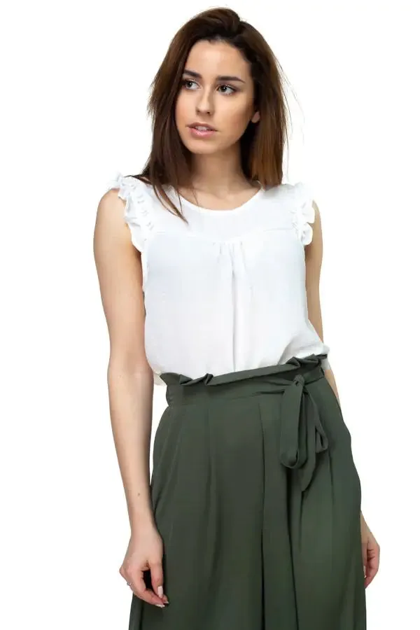 Ruffle Sleeve Top -White