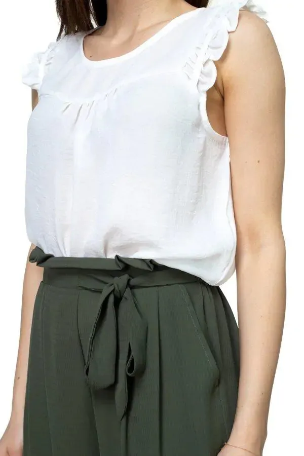 Ruffle Sleeve Top -White