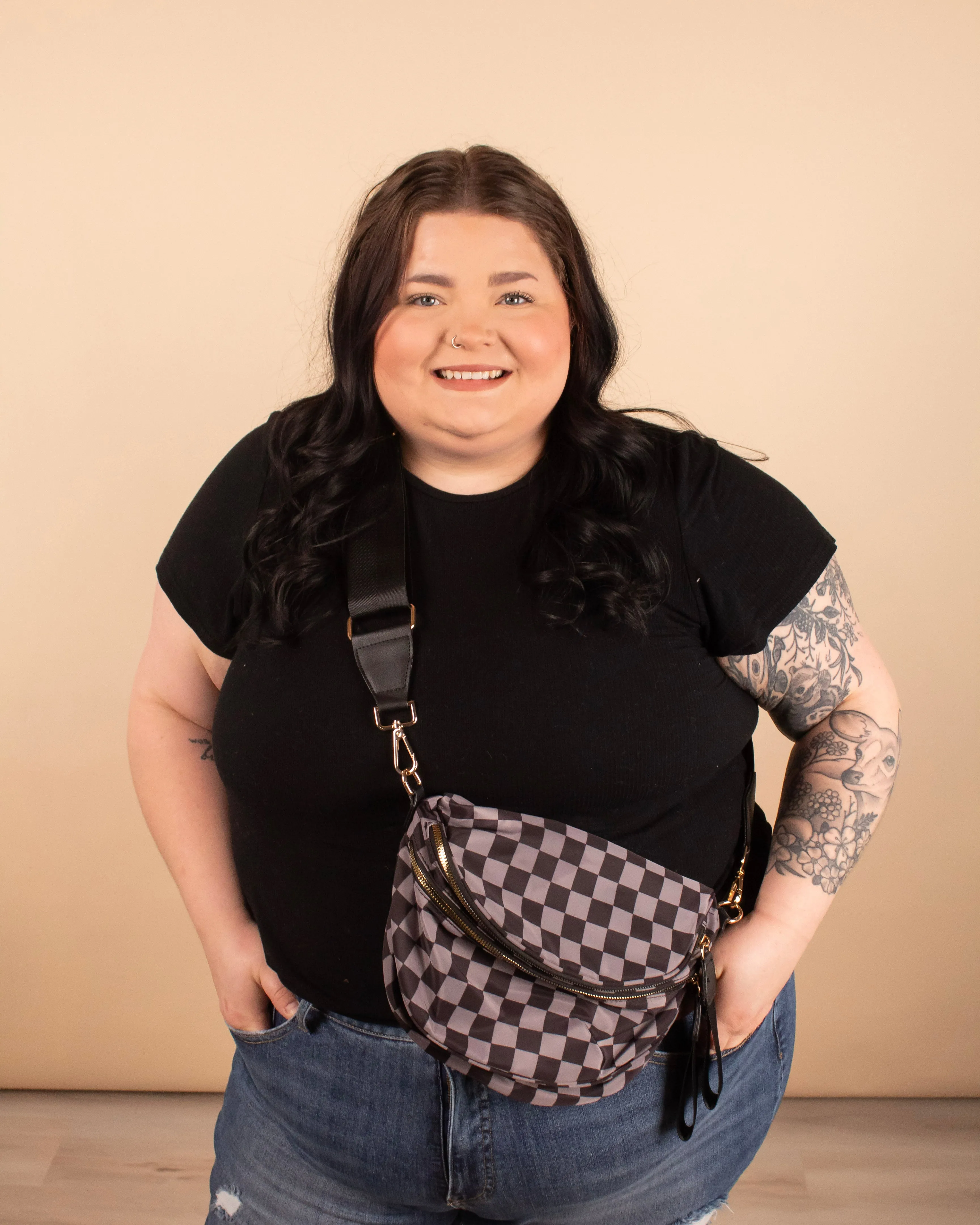 Running Errands Bum Bag in Black Checker