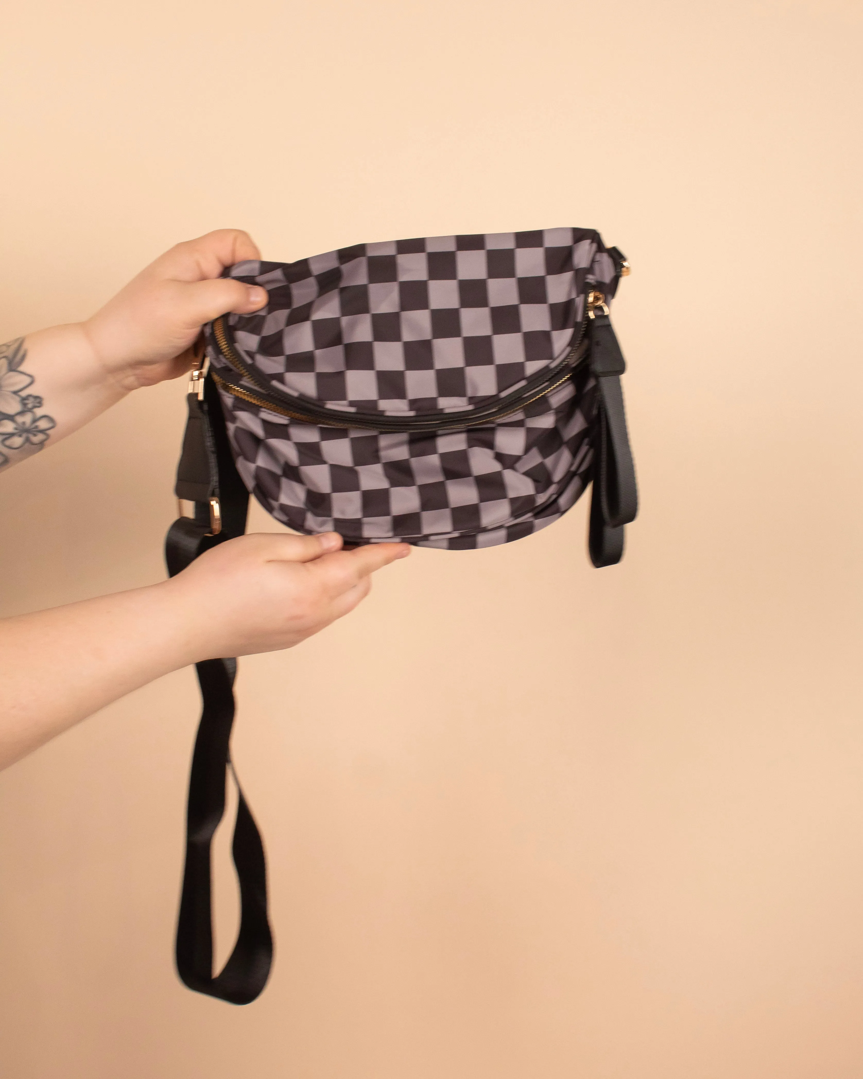 Running Errands Bum Bag in Black Checker