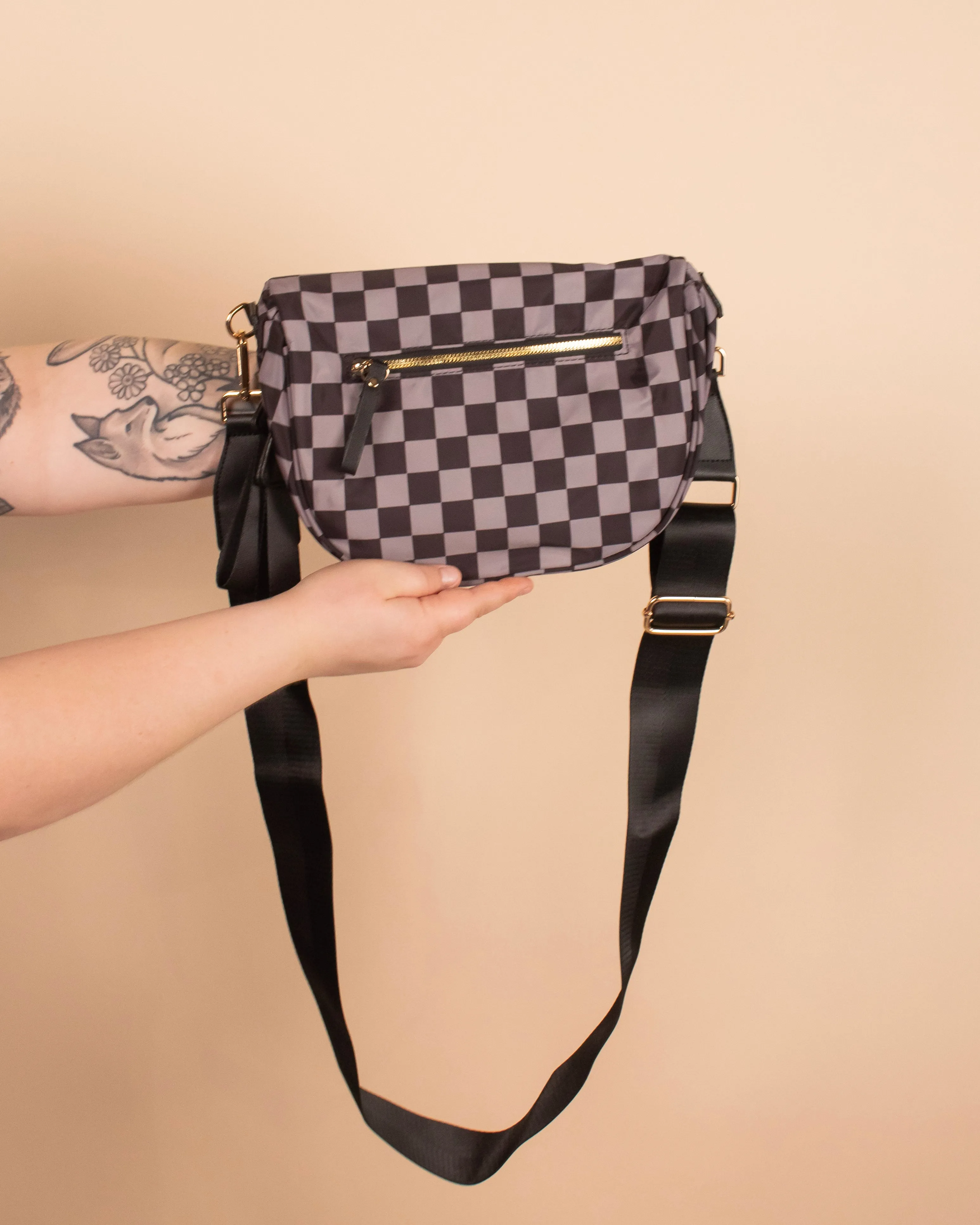 Running Errands Bum Bag in Black Checker