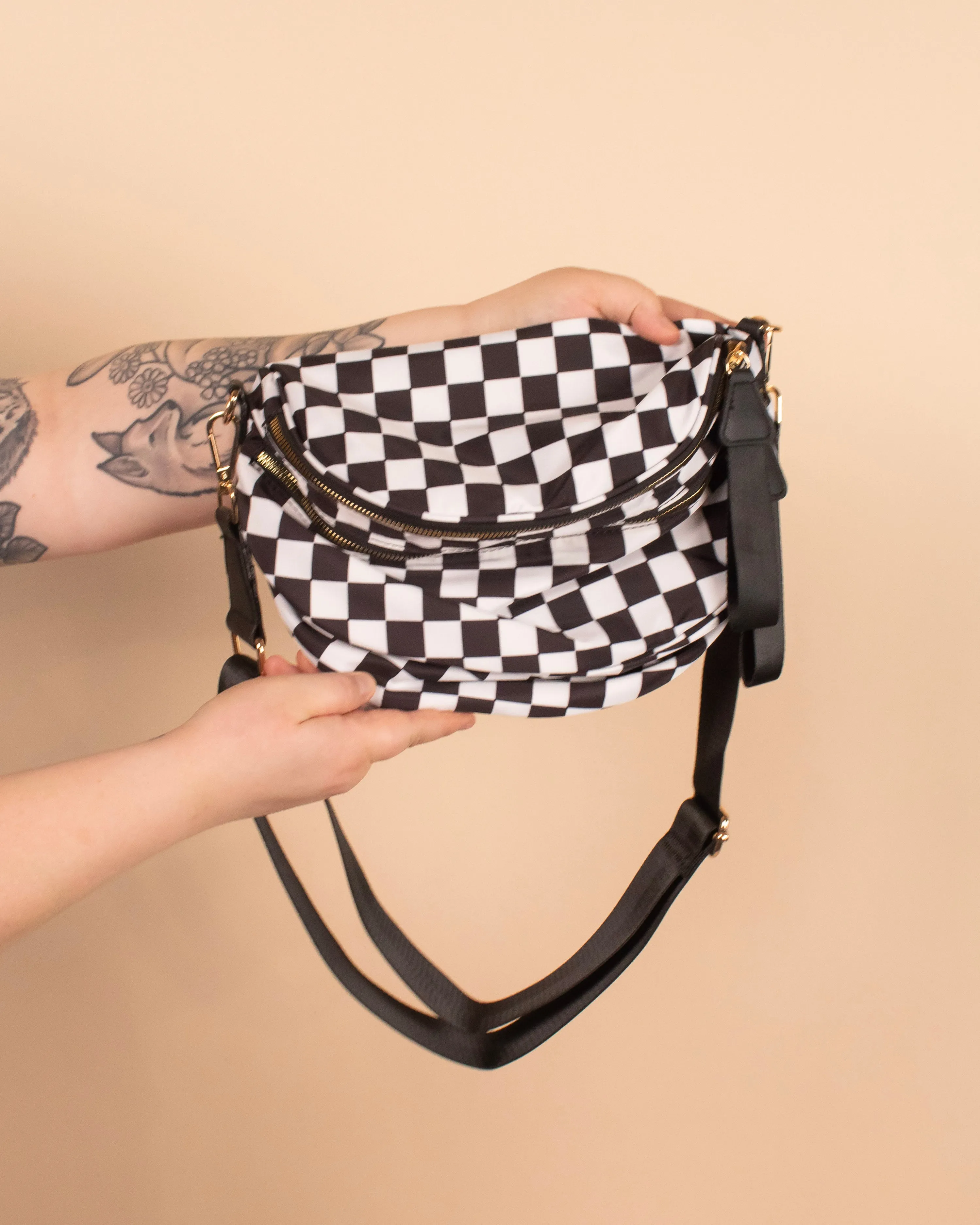 Running Errands Bum Bag in White Checker
