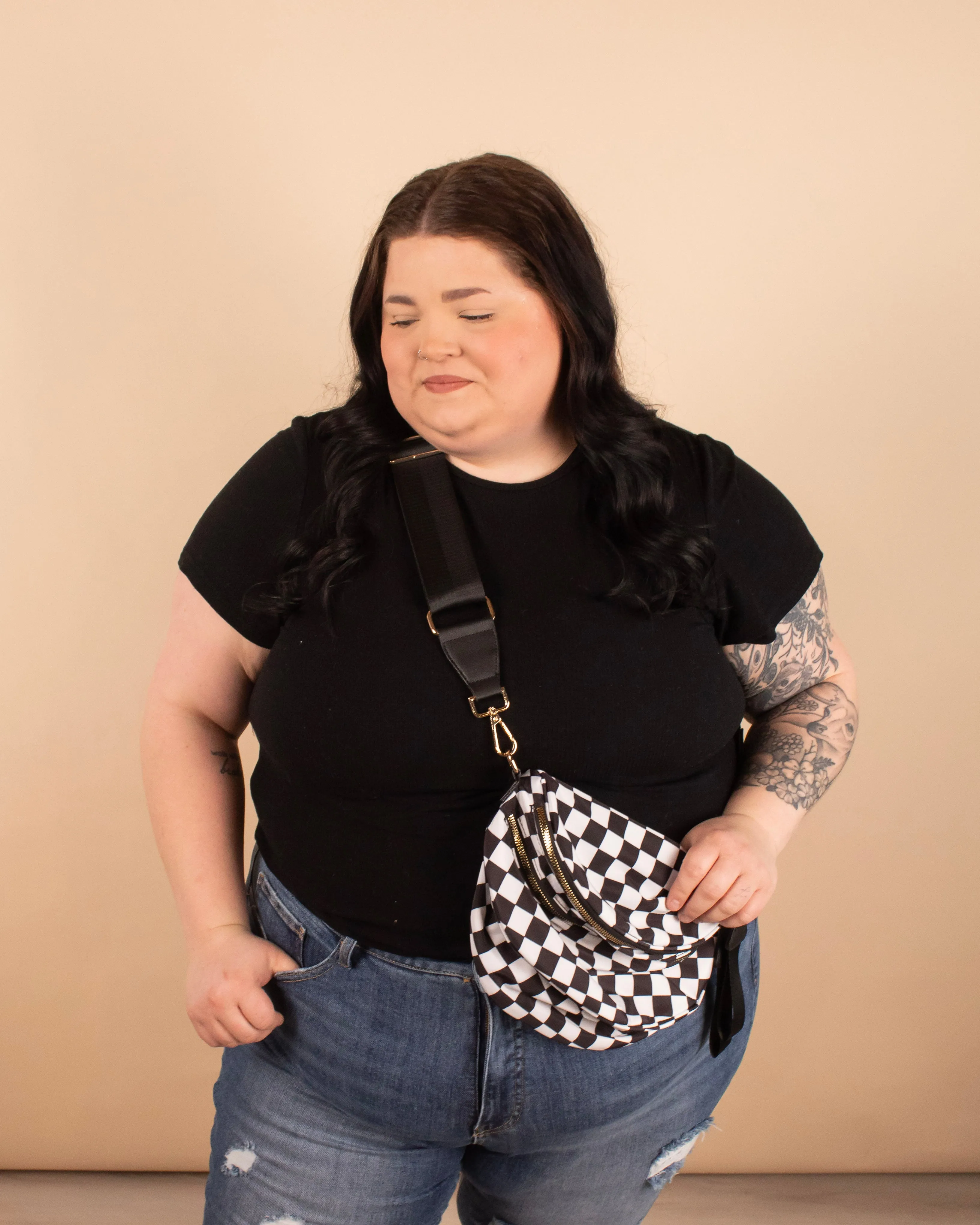 Running Errands Bum Bag in White Checker