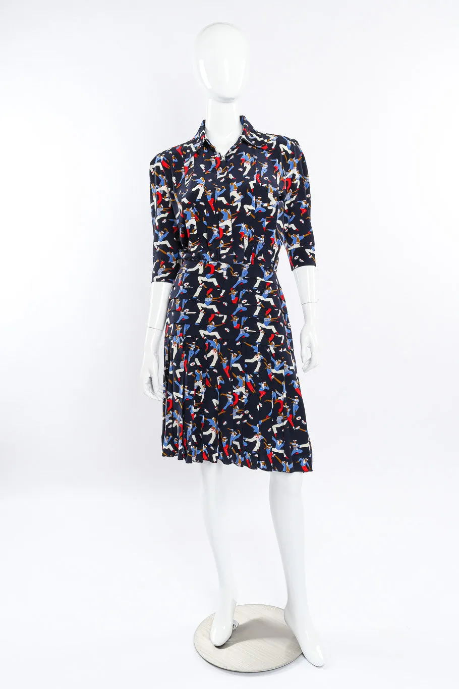 Sailor Print Silk Dress