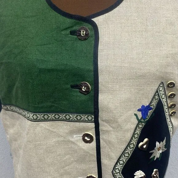 Salzburger Women's Embroidered 100% Linen Vest Size 40 Made In Austria