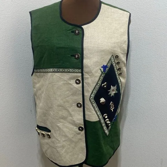 Salzburger Women's Embroidered 100% Linen Vest Size 40 Made In Austria