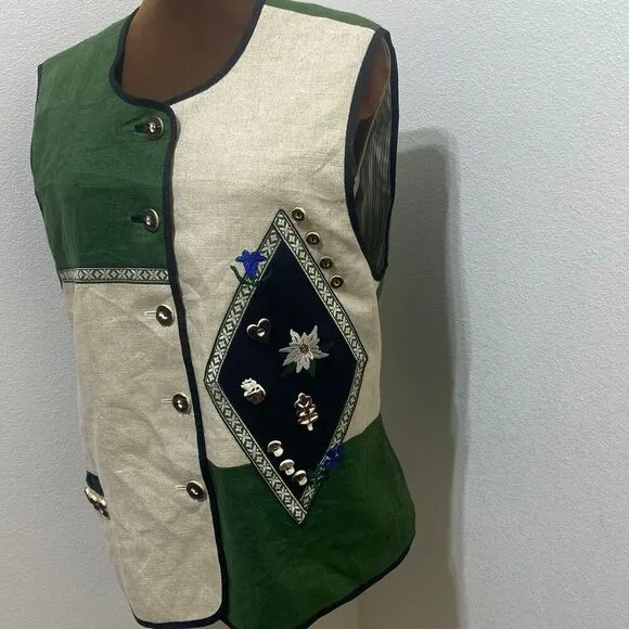 Salzburger Women's Embroidered 100% Linen Vest Size 40 Made In Austria