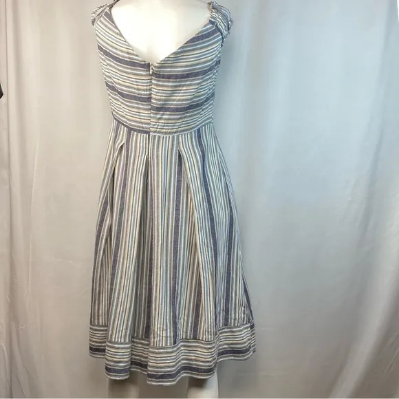 Sandro Ferrone Medium Dress Off The Shoulder Striped Linen Blend Made In Italy