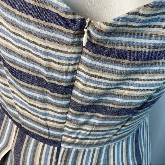 Sandro Ferrone Medium Dress Off The Shoulder Striped Linen Blend Made In Italy