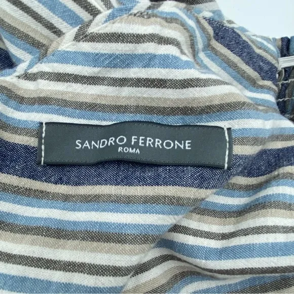 Sandro Ferrone Medium Dress Off The Shoulder Striped Linen Blend Made In Italy