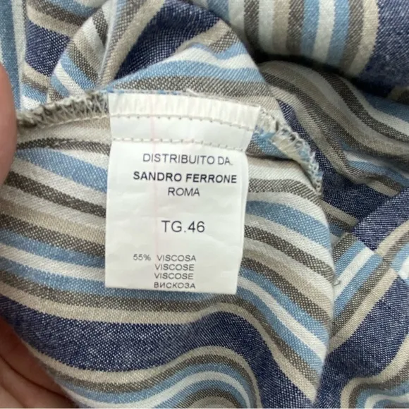 Sandro Ferrone Medium Dress Off The Shoulder Striped Linen Blend Made In Italy