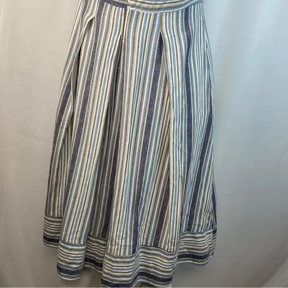Sandro Ferrone Medium Dress Off The Shoulder Striped Linen Blend Made In Italy