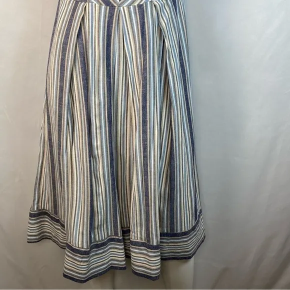 Sandro Ferrone Medium Dress Off The Shoulder Striped Linen Blend Made In Italy