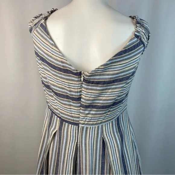 Sandro Ferrone Medium Dress Off The Shoulder Striped Linen Blend Made In Italy