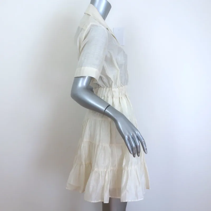 Sandro Tanzanite Ruffled Shirtdress Ecru Size 36 Short Sleeve Mini Dress NEW
