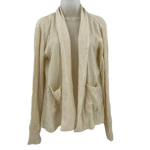 SAVANNAH MORROW Daria Open Front Cardigan Silk Bamboo Cream Pockets Small NEW