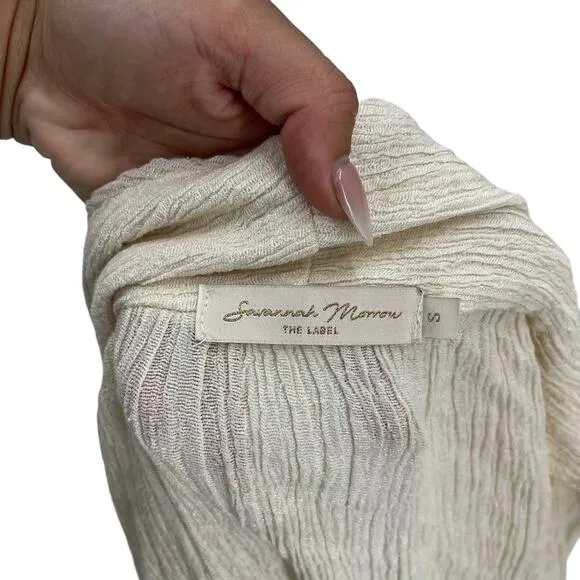 SAVANNAH MORROW Daria Open Front Cardigan Silk Bamboo Cream Pockets Small NEW