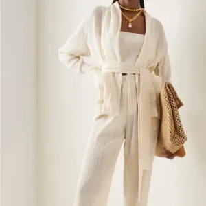 SAVANNAH MORROW Daria Open Front Cardigan Silk Bamboo Cream Pockets Small NEW