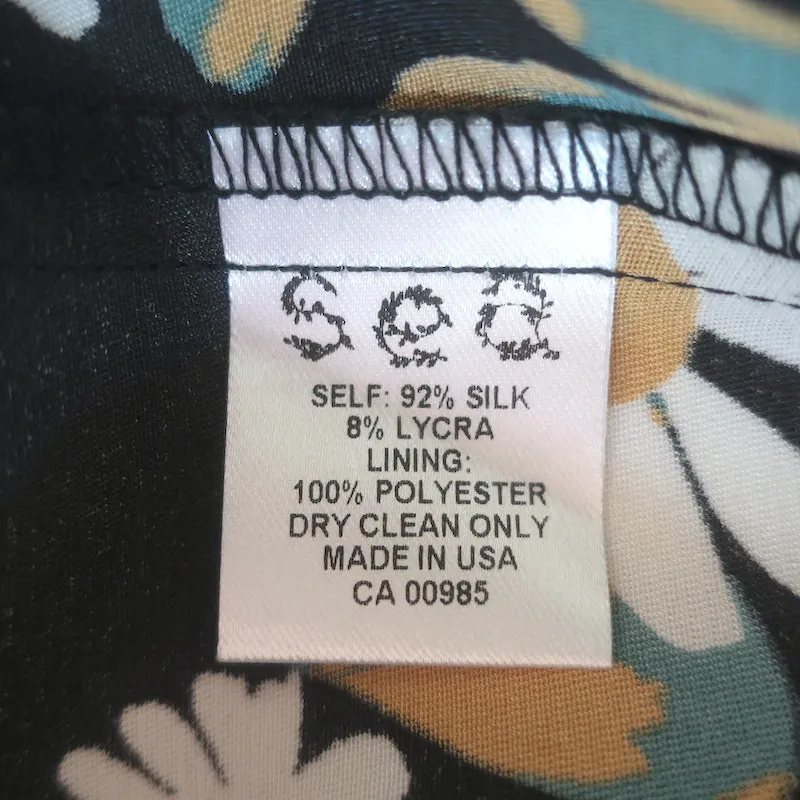 SEA Tie-Neck Sleeveless Mini Dress Black Floral Print Stretch Silk Size 0