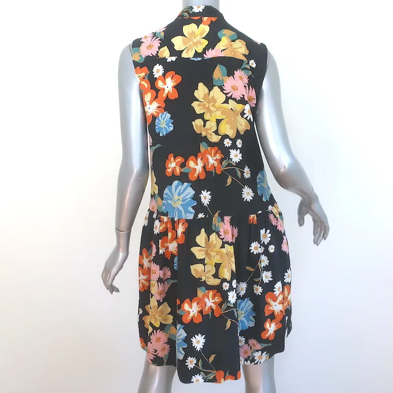 SEA Tie-Neck Sleeveless Mini Dress Black Floral Print Stretch Silk Size 0