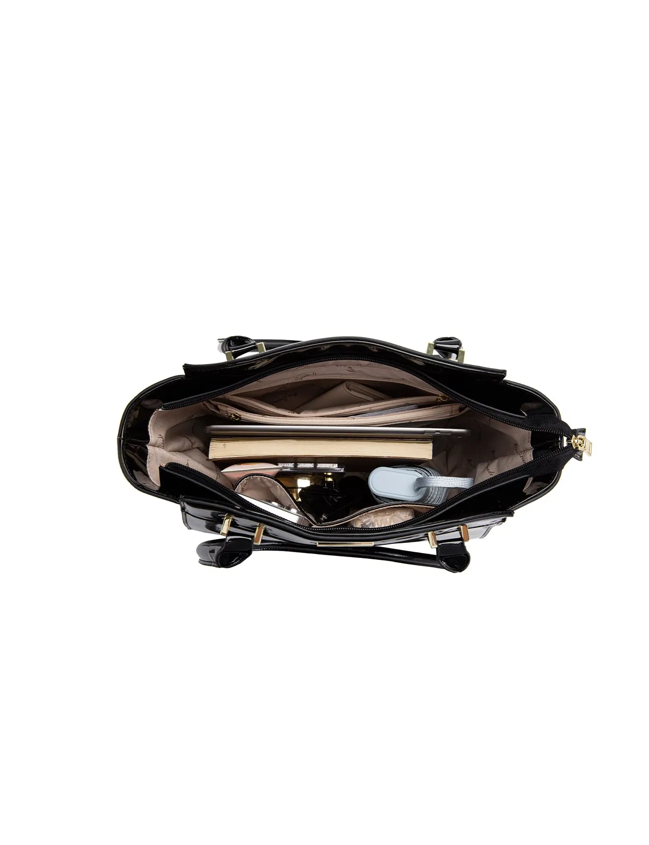 SHIMMER VEGAN PATENT BAG- XB-2412-PEW/BLK-SALE