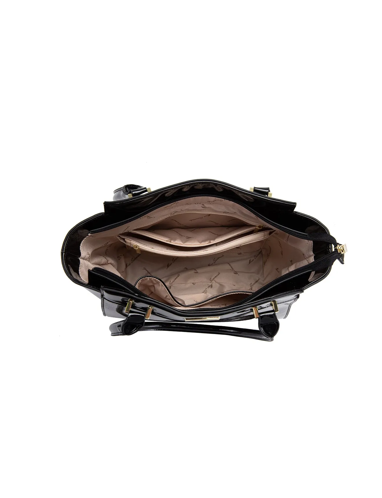 SHIMMER VEGAN PATENT BAG- XB-2412-PEW/BLK-SALE