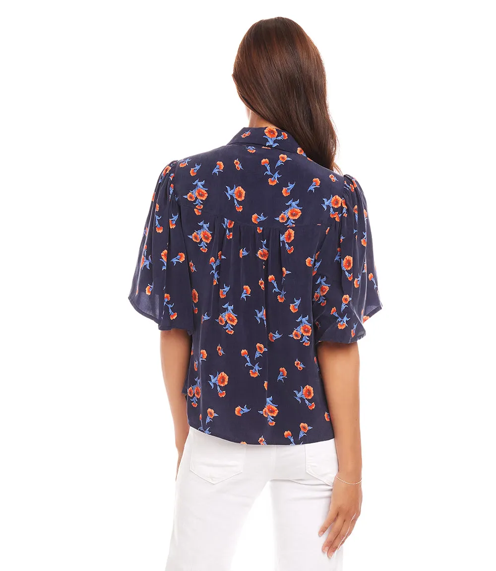 Shirred Button Up Blouse